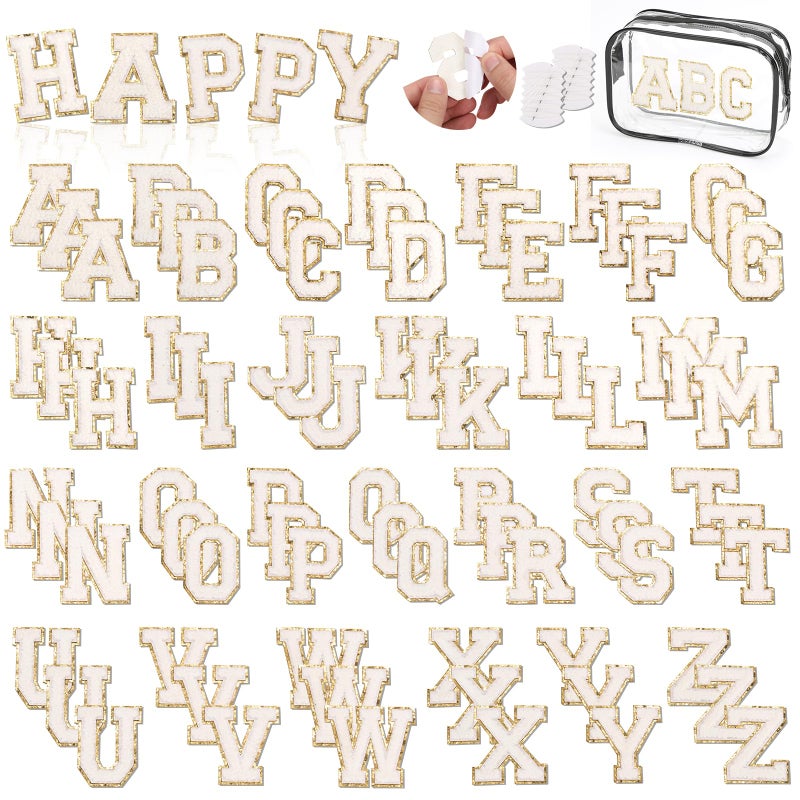 Chenille Letters Patches 78Pcs Self-Adhesive Letter Patches Sticker White Varsity Applique Fabric Embroidered Patches Stick on Backpacks  Hats  Bags  Clothing Alphabet Patches for DIY Repairing Craft